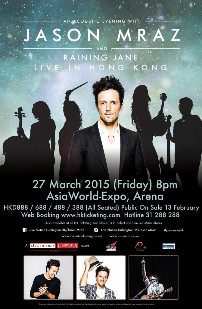 An Acoustic Evening with Jason Mraz and Raining Jane @ AsiaWorld Arena - 8pm, 27 March, 2015