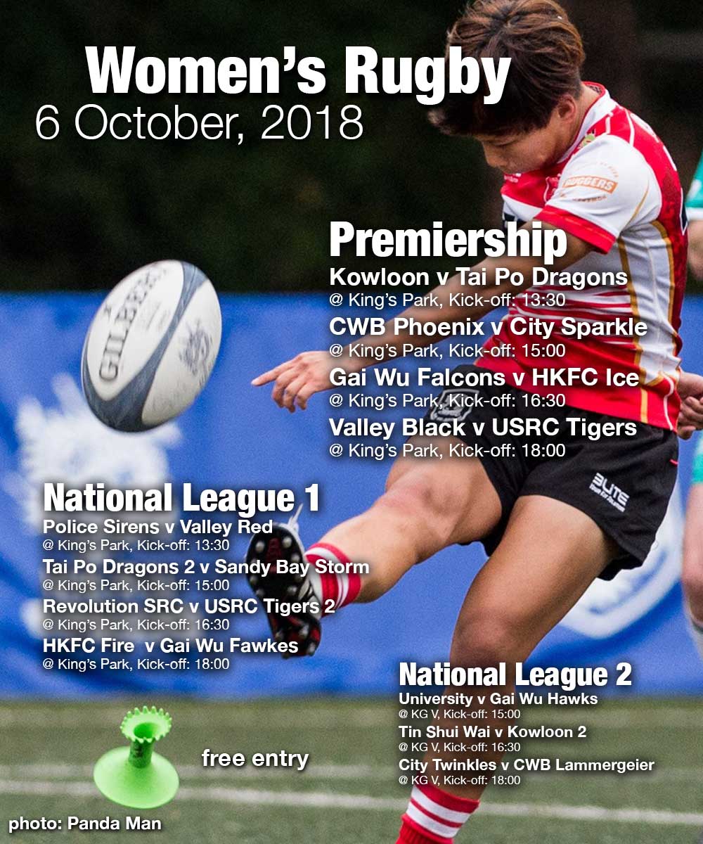 Women’s Rugby Fixtures – 6 October, 2018